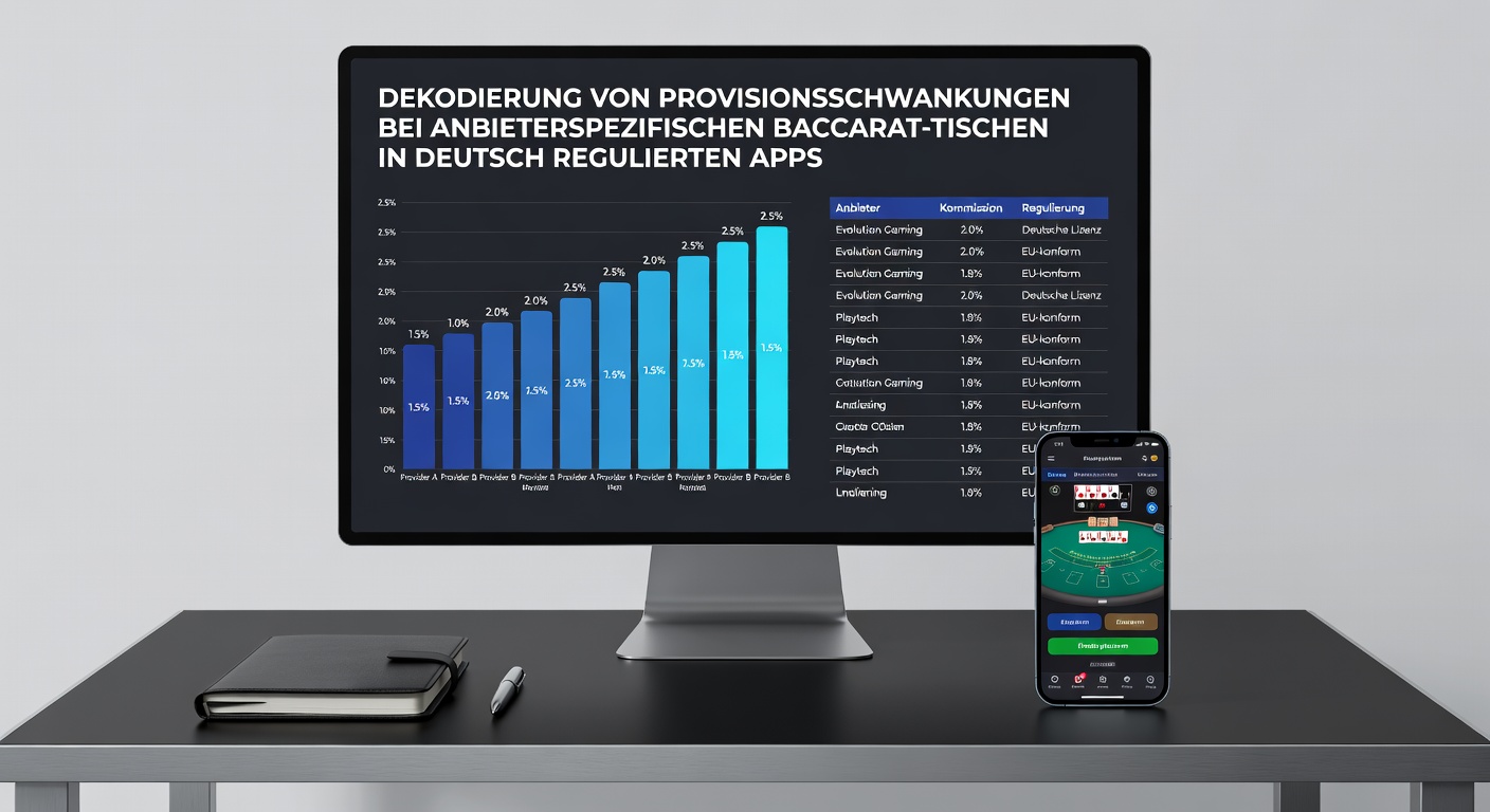 Baccarat-Tisch in einer regulierten deutschen App mit verschiedenen Anbieter-Layouts und Provisionanzeigen